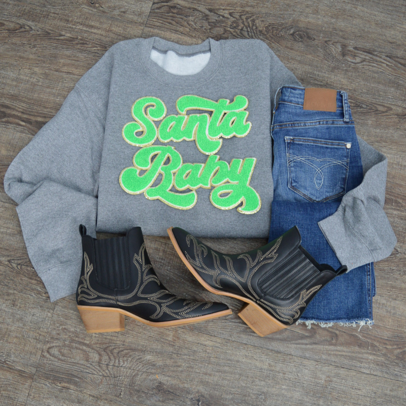 Hazel Blues® |  Santa Baby Chenille Patch Sweatshirt: LIME GREEN