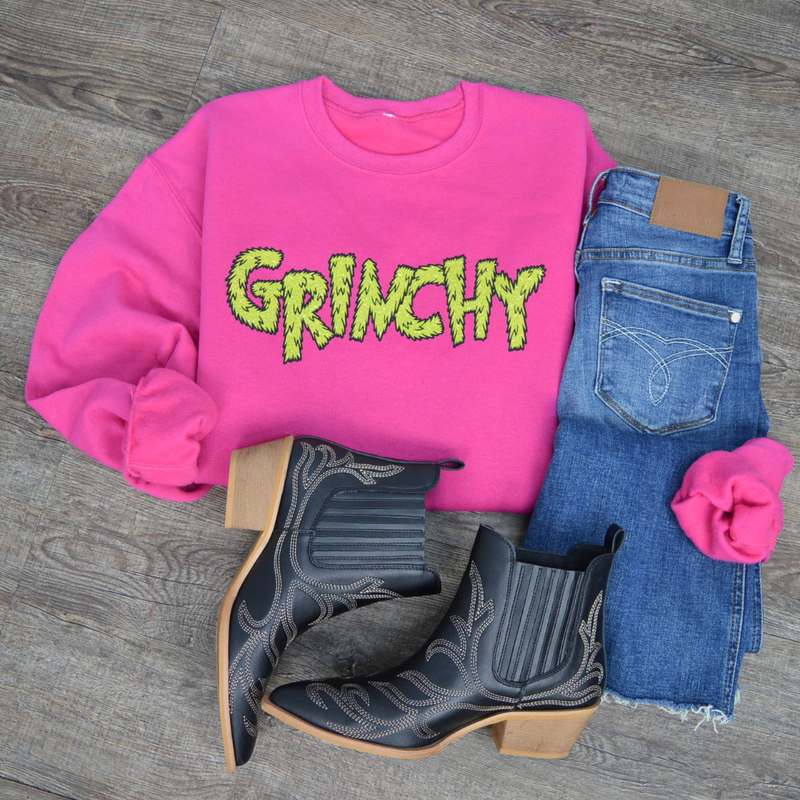 Hazel Blues® |  Grinchy Faux Glitter Graphic Sweatshirt