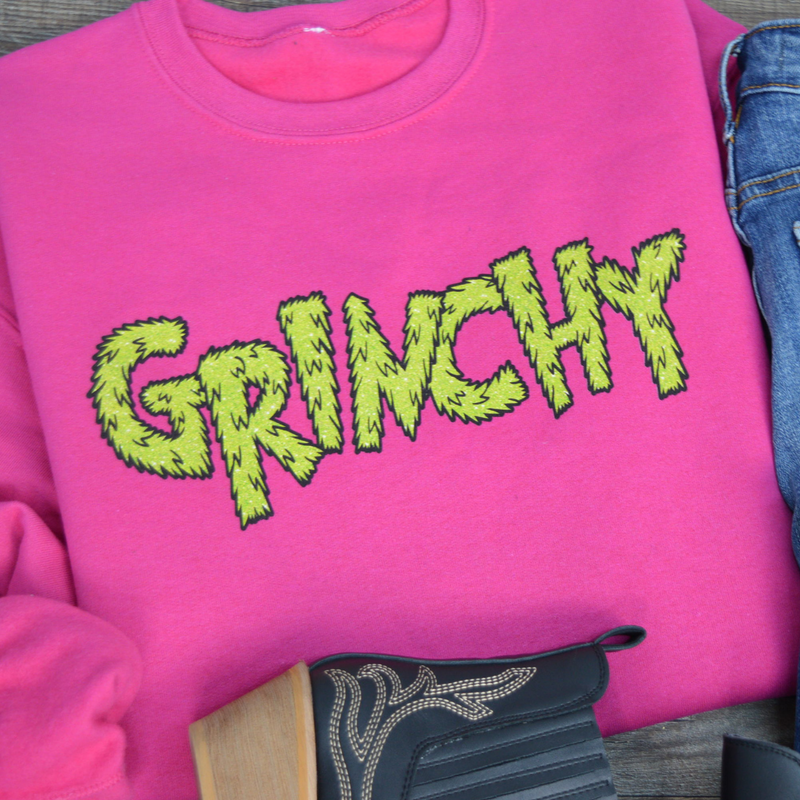 Hazel Blues® |  Grinchy Faux Glitter Graphic Sweatshirt