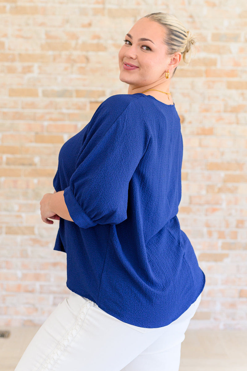 Hazel Blues® |  Up For Anything V-Neck Blouse in Navy