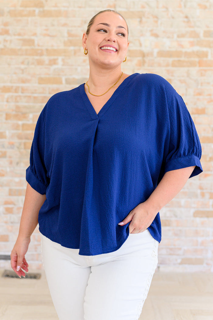 Hazel Blues® |  Up For Anything V-Neck Blouse in Navy