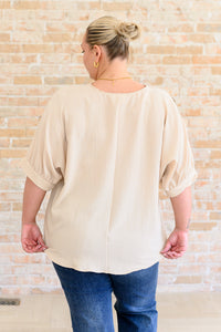 Hazel Blues® |  Up For Anything V-Neck Blouse in Taupe