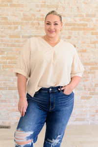 Hazel Blues® |  Up For Anything V-Neck Blouse in Taupe