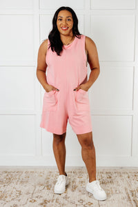 Hazel Blues® |  Up and Running Mineral Wash Romper in Coral Pink