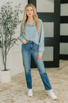 Urban Flux Scooped Hi-Low Long Pullover in Blue Grey