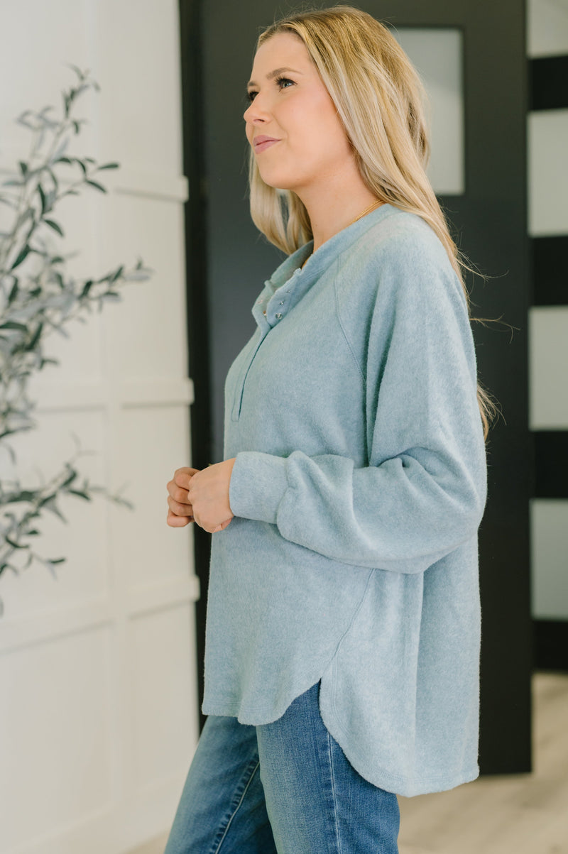 Urban Flux Scooped Hi-Low Long Pullover in Blue Grey