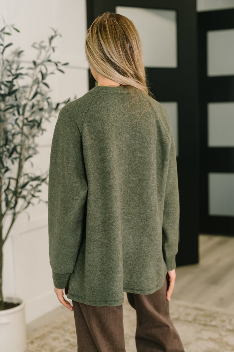 Urban Flux Scooped Hi-Low Long Pullover in Olive