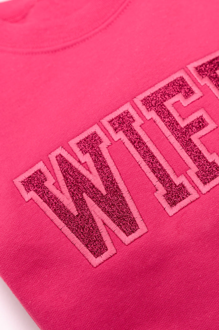 Hazel Blues® |  Embroidered Wifey Glitter Sweatshirt in Four Colors