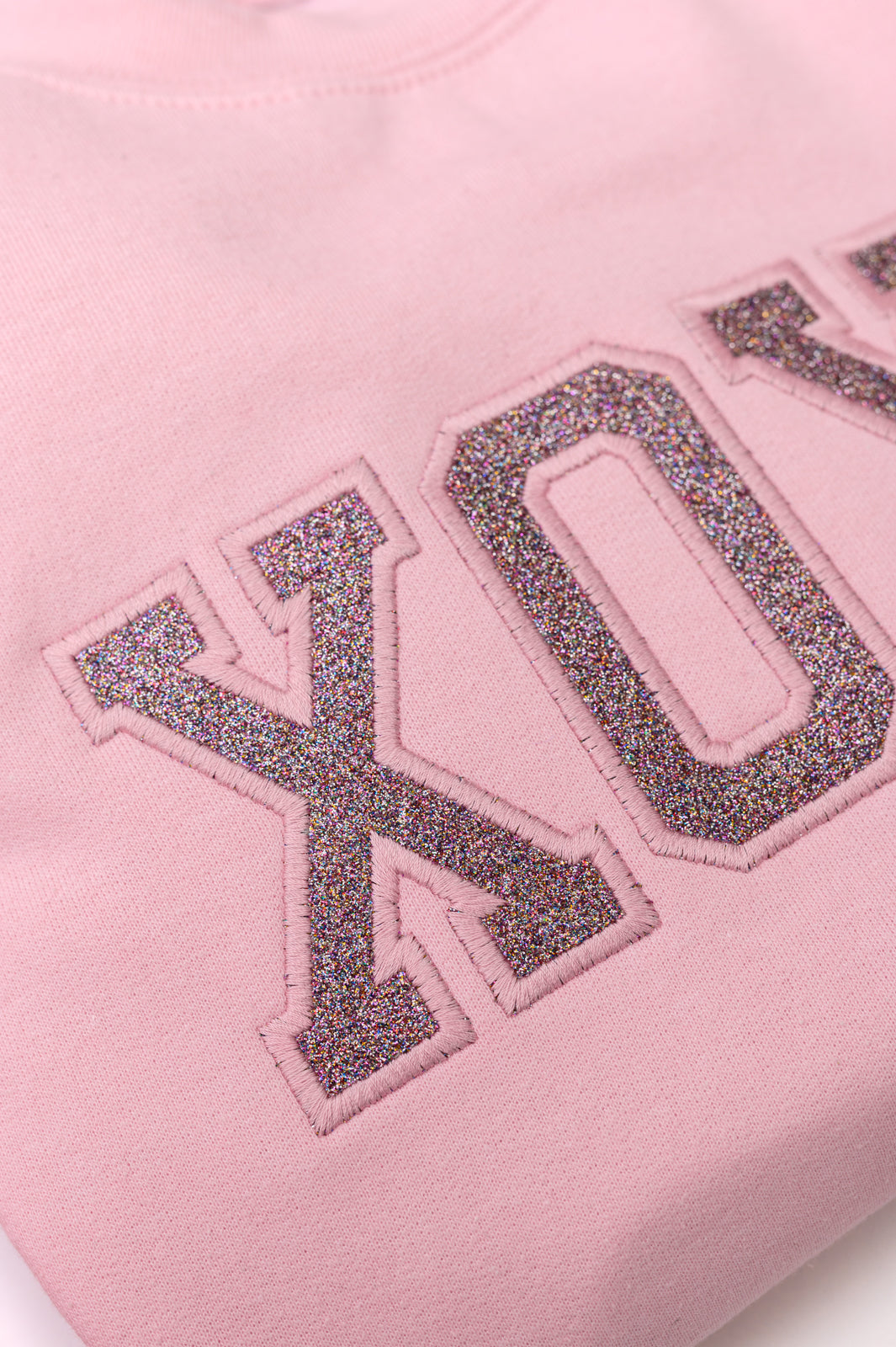 Hazel Blues® |  Embroidered XOXO Glitter Sweatshirt in Four Colors