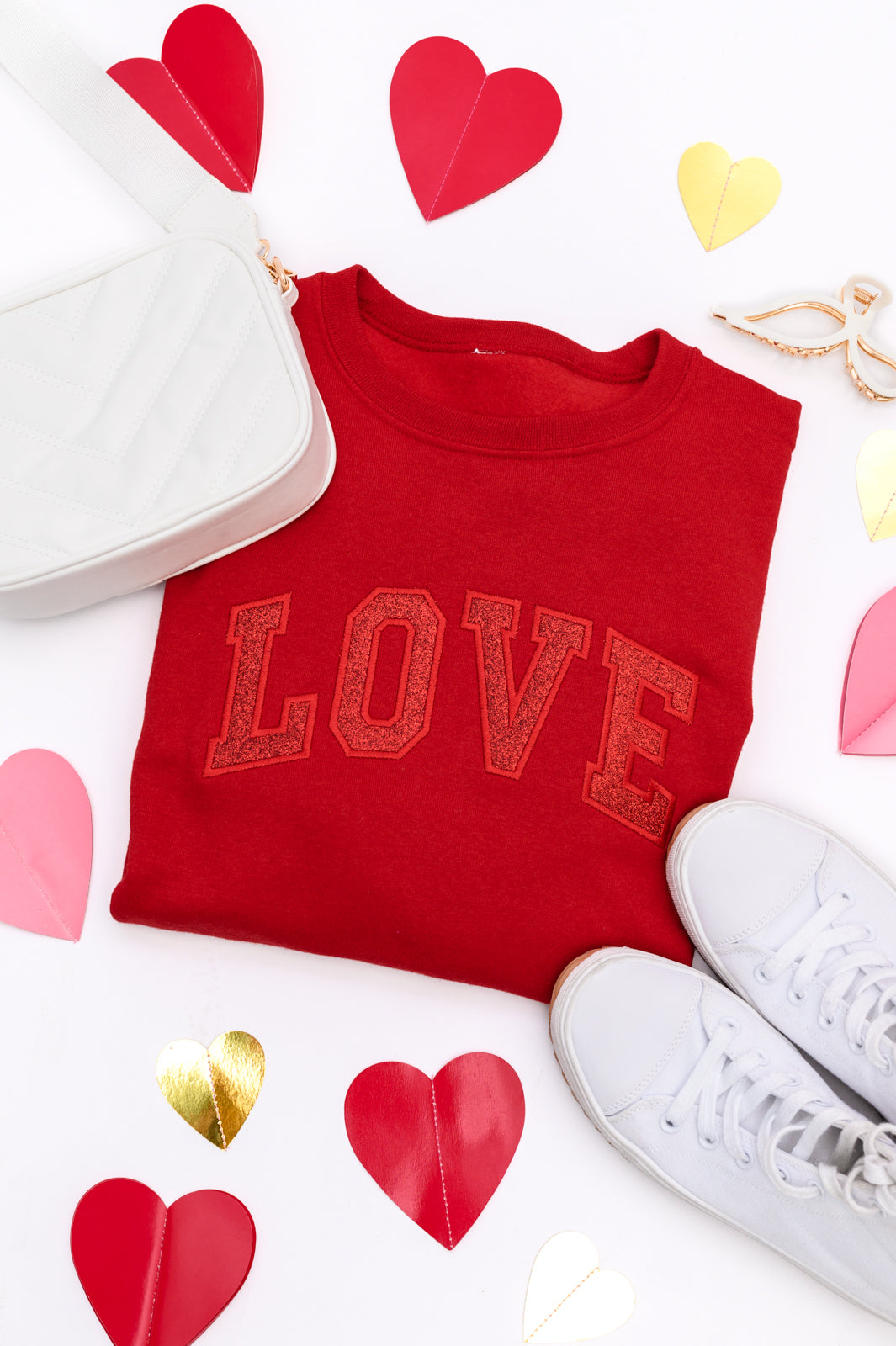 Hazel Blues® |  Embroidered Love Glitter Sweatshirt in Four Colors