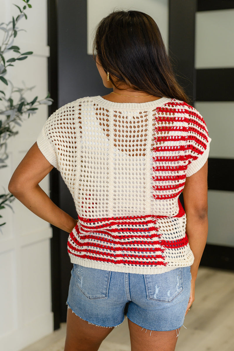 Hazel Blues® |  Vibes Don't Lie Net Tee Red Striped