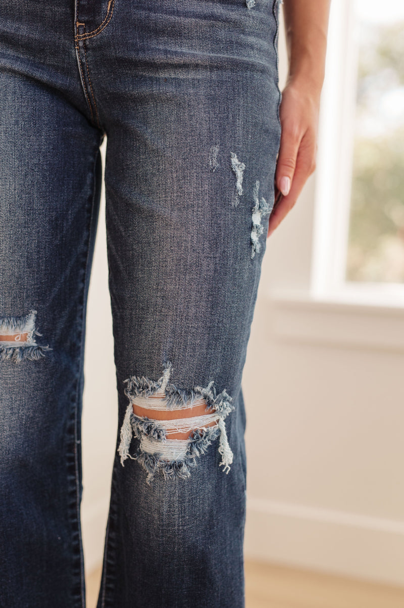 Hazel Blues® |  Whitney High Rise Distressed Wide Leg Crop Jeans