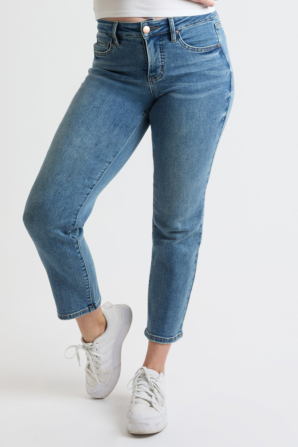 Premium-Stretch Cropped Slim Straight-Leg Jeans