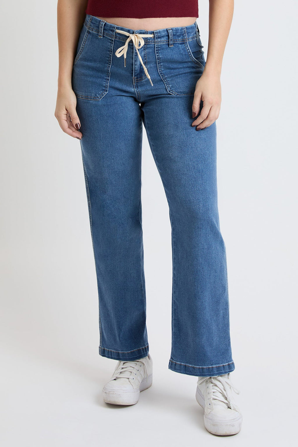 Mid-Rise Tie-Front Wide-Leg Jeans