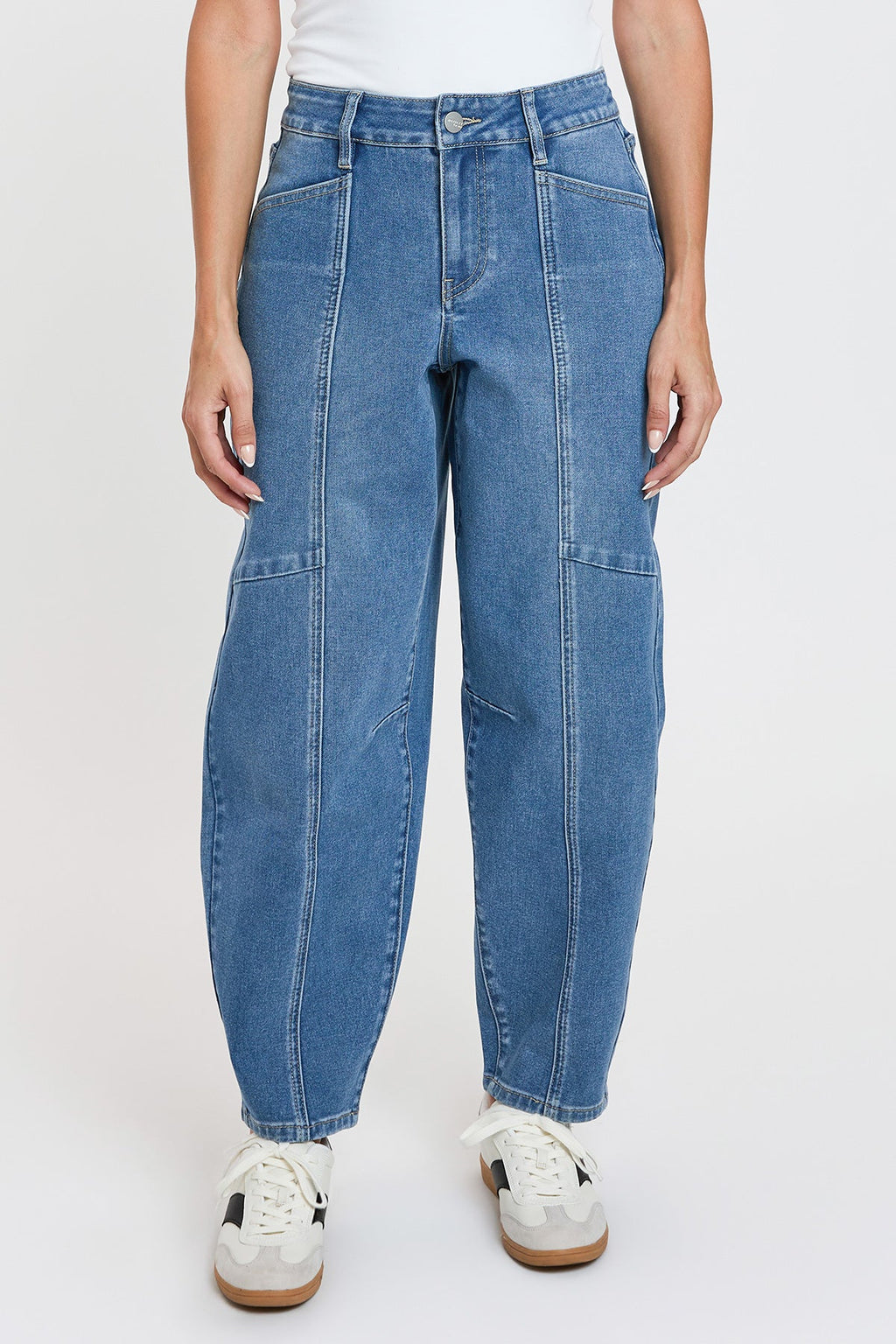 High-Rise Seamed Barrel Jeans