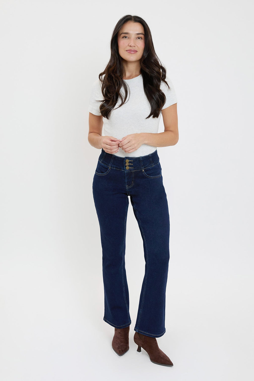 3-Button Premium-Stretch Bootcut Jeans