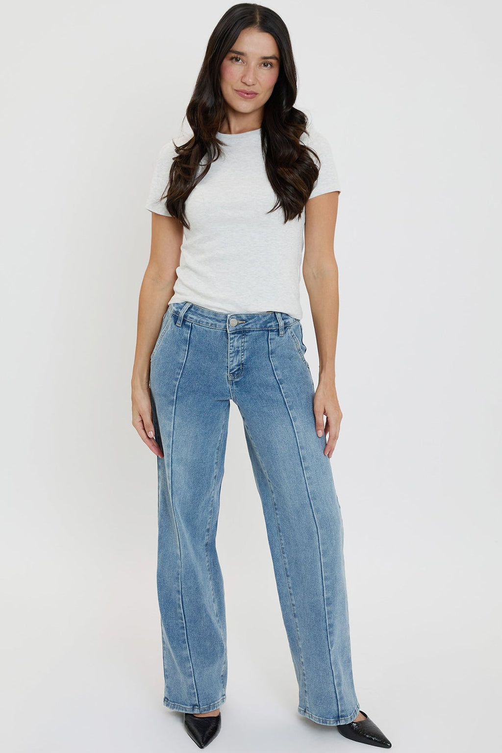 Front-Seam Wide-Leg Jeans - Sky Blue