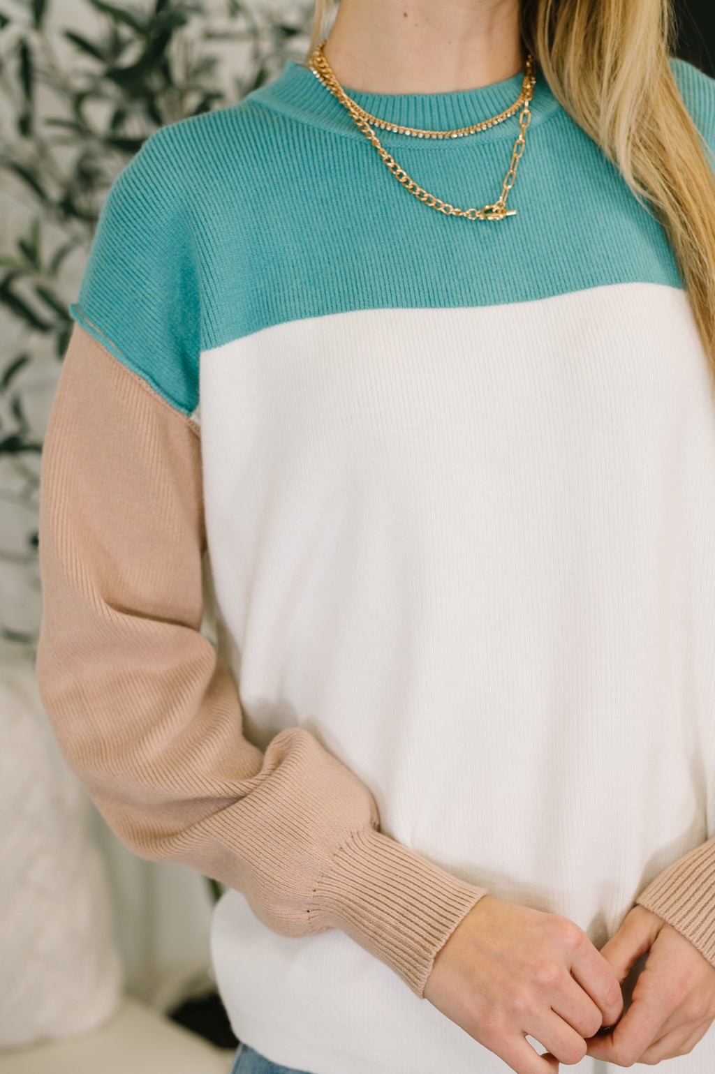 Hazel Blues® |  Walk in Central Park Ribbed Knit Color Block Pullover