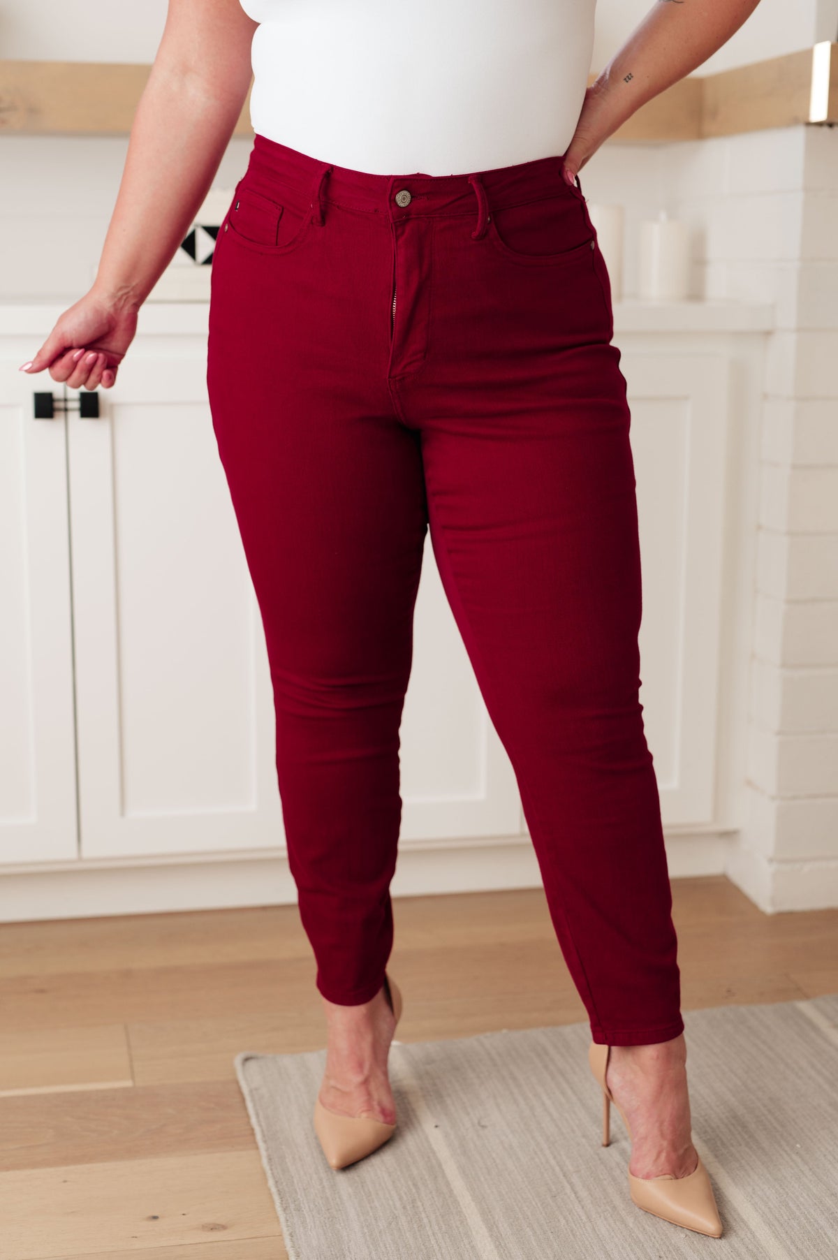 Hazel Blues® |  Wanda High Rise Control Top Skinny Jeans Scarlet