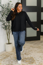 Hazel Blues® |  Wander & Rest Cable Ribbed Knit Drop Shoulder Top in Black