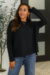 Hazel Blues® |  Wander & Rest Cable Ribbed Knit Drop Shoulder Top in Black