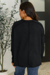 Hazel Blues® |  Wander & Rest Cable Ribbed Knit Drop Shoulder Top in Black