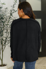 Hazel Blues® |  Wander & Rest Cable Ribbed Knit Drop Shoulder Top in Black