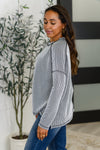 Hazel Blues® |  Wander & Rest Cable Ribbed Knit Drop Shoulder Top in Black/White