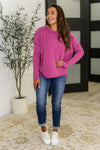 Hazel Blues® |  Wander & Rest Cable Ribbed Knit Drop Shoulder Top in Plum