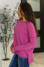 Hazel Blues® |  Wander & Rest Cable Ribbed Knit Drop Shoulder Top in Plum