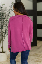 Hazel Blues® |  Wander & Rest Cable Ribbed Knit Drop Shoulder Top in Plum