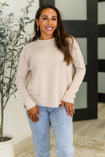 Hazel Blues® |  Wander & Rest Cable Ribbed Knit Drop Shoulder Top in Sand Beige