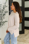 Hazel Blues® |  Wander & Rest Cable Ribbed Knit Drop Shoulder Top in Sand Beige