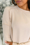 Hazel Blues® |  Wander & Rest Cable Ribbed Knit Drop Shoulder Top in Sand Beige