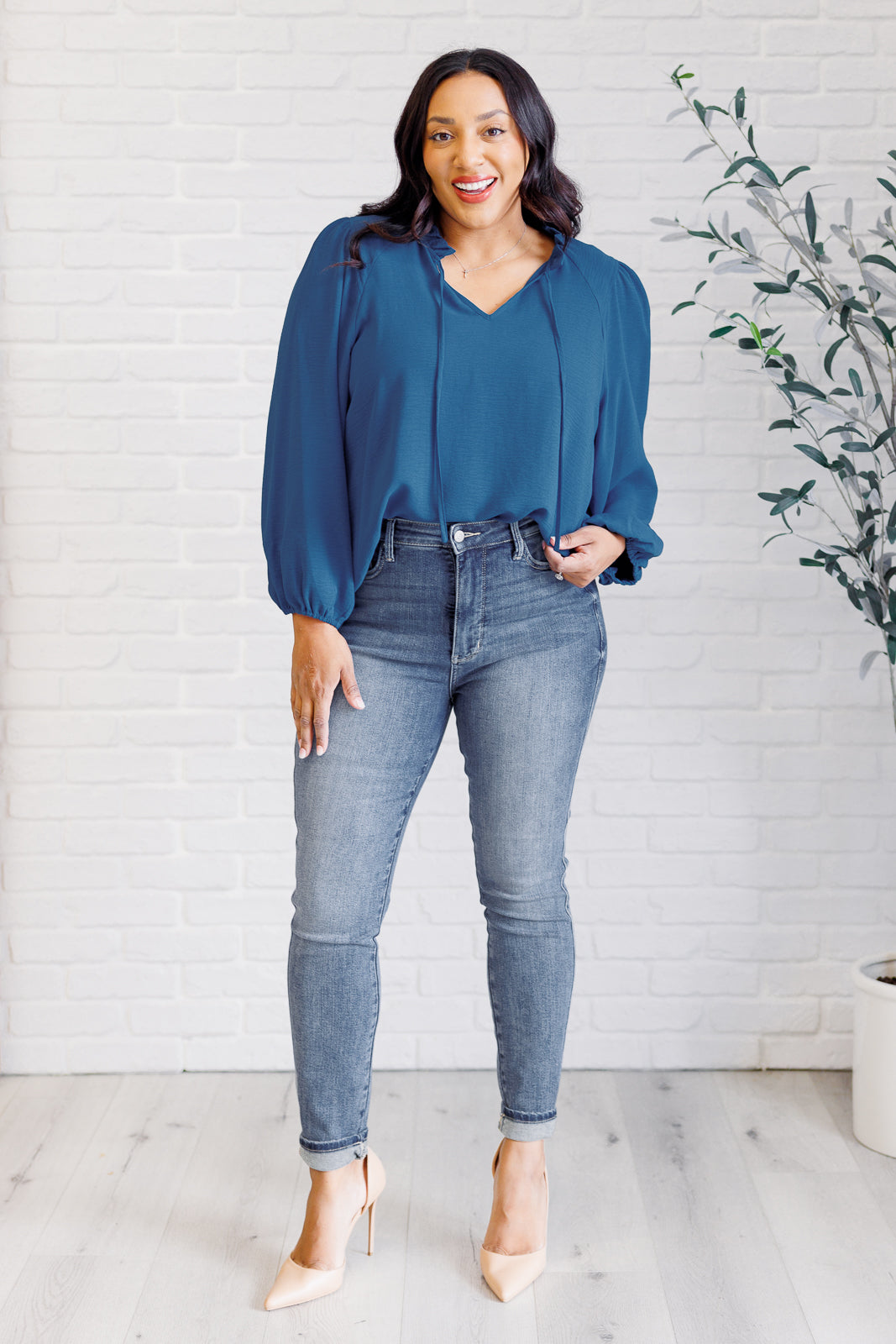 Hazel Blues® |  We Believe Keyhole Tie Detail Blouse