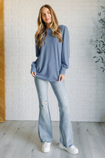 Hazel Blues® |  When the Sun Goes Down Mineral Wash Ribbed Knit Top in Vintage Denim