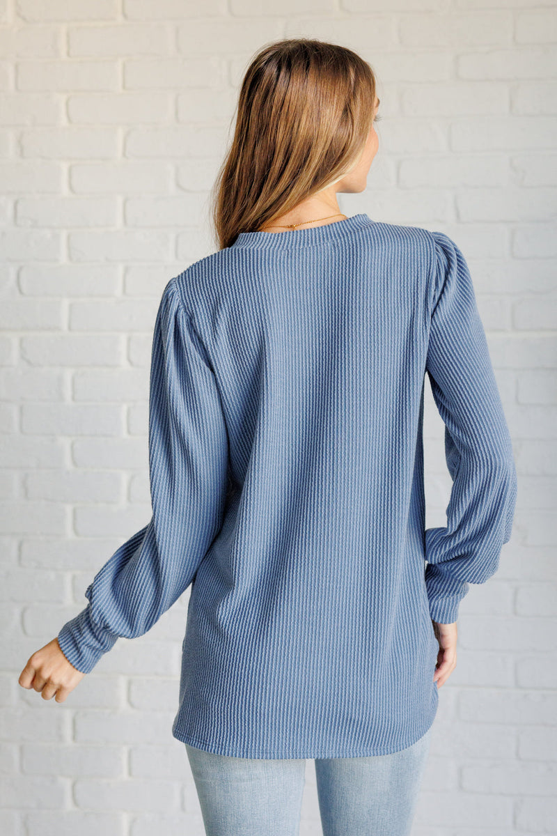 Hazel Blues® |  When the Sun Goes Down Mineral Wash Ribbed Knit Top in Vintage Denim