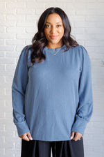 Hazel Blues® |  When the Sun Goes Down Mineral Wash Ribbed Knit Top in Vintage Denim