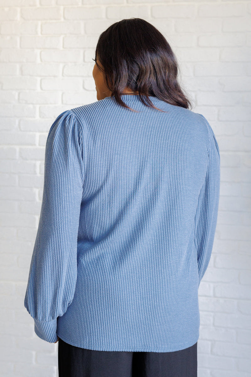 Hazel Blues® |  When the Sun Goes Down Mineral Wash Ribbed Knit Top in Vintage Denim