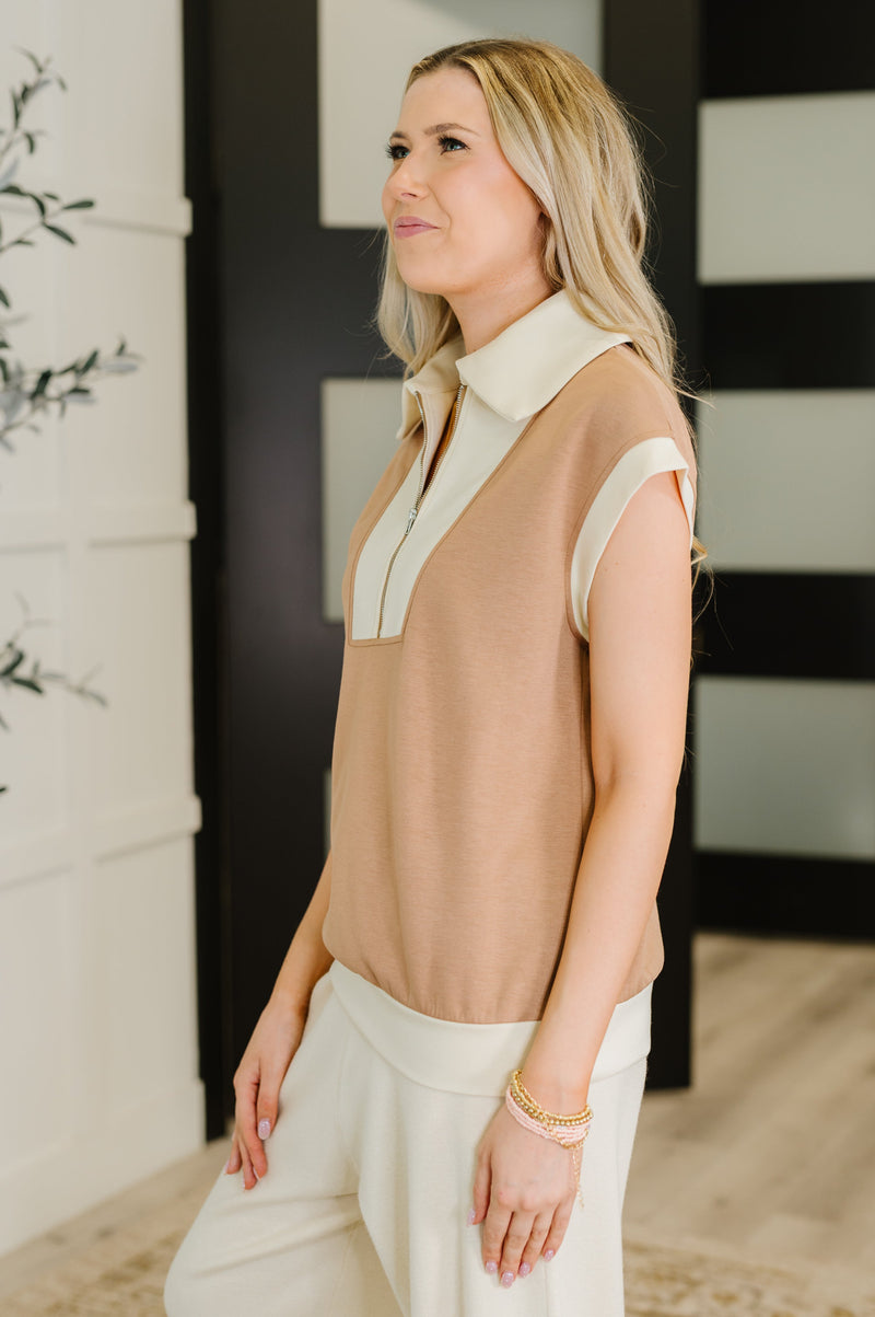 Hazel Blues® |  Whispered Urgently Color Block Half Zip Top