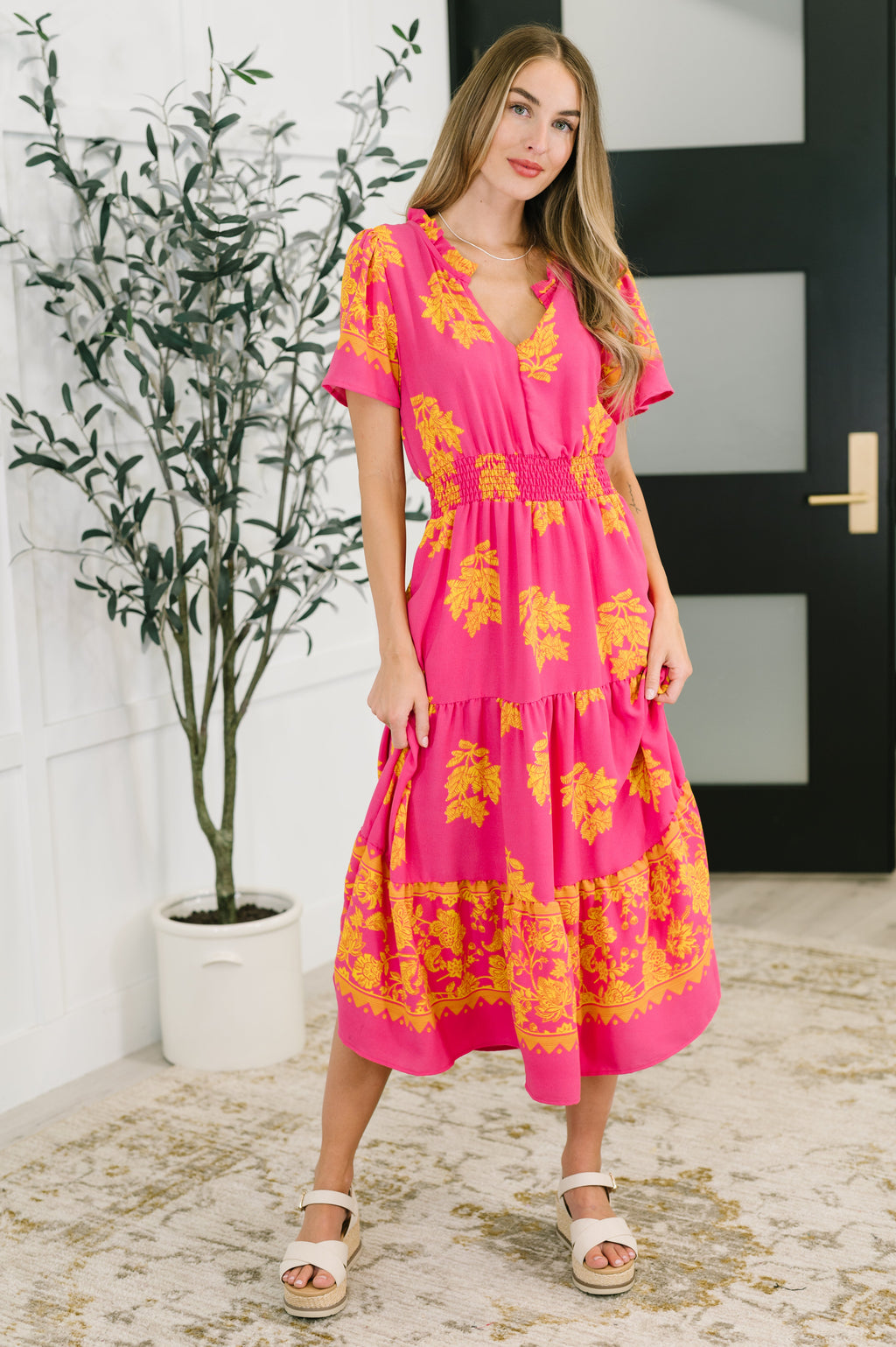 Hazel Blues® |  Whispering Willow V-Neck Dress in Fuchsia