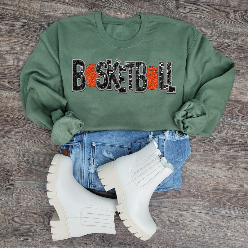3Blues Designs |   Basketball Faux Chenille Sequin Patches Sweatshirt