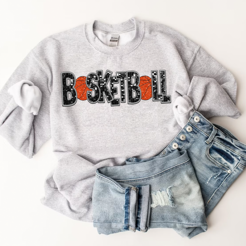 3Blues Designs |   Basketball Faux Chenille Sequin Patches Sweatshirt