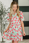 Hazel Blues® |  Wildflower Waltz Gathered Tier Dress in Mint