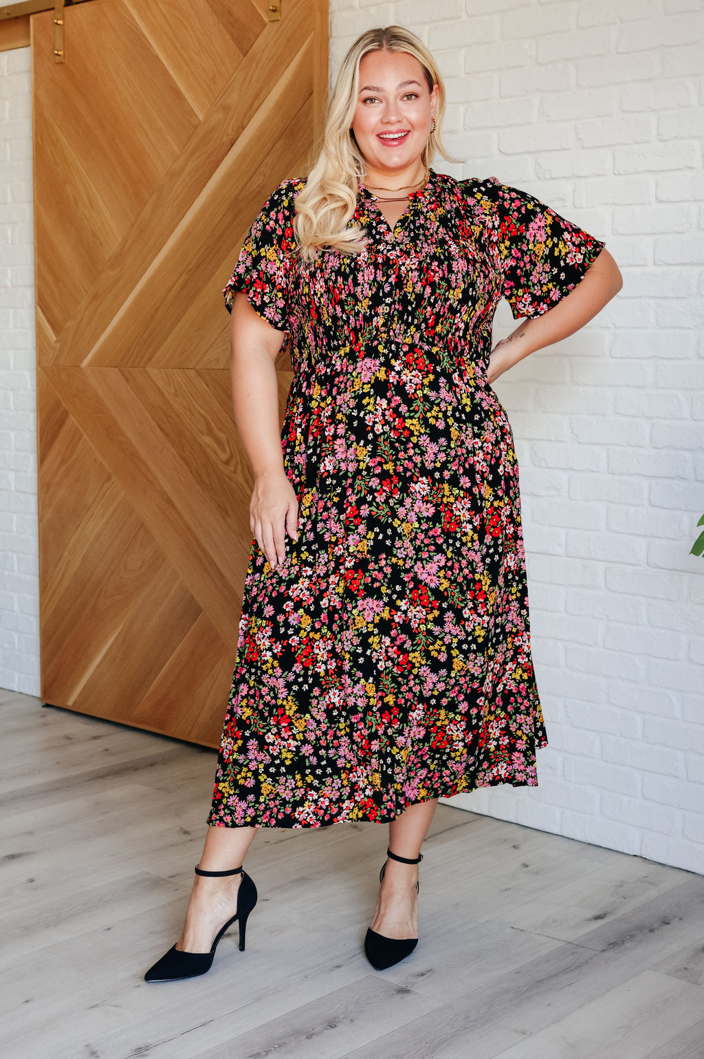 Hazel Blues® |  Wildflower and Barley V-Neck Button Up Dress