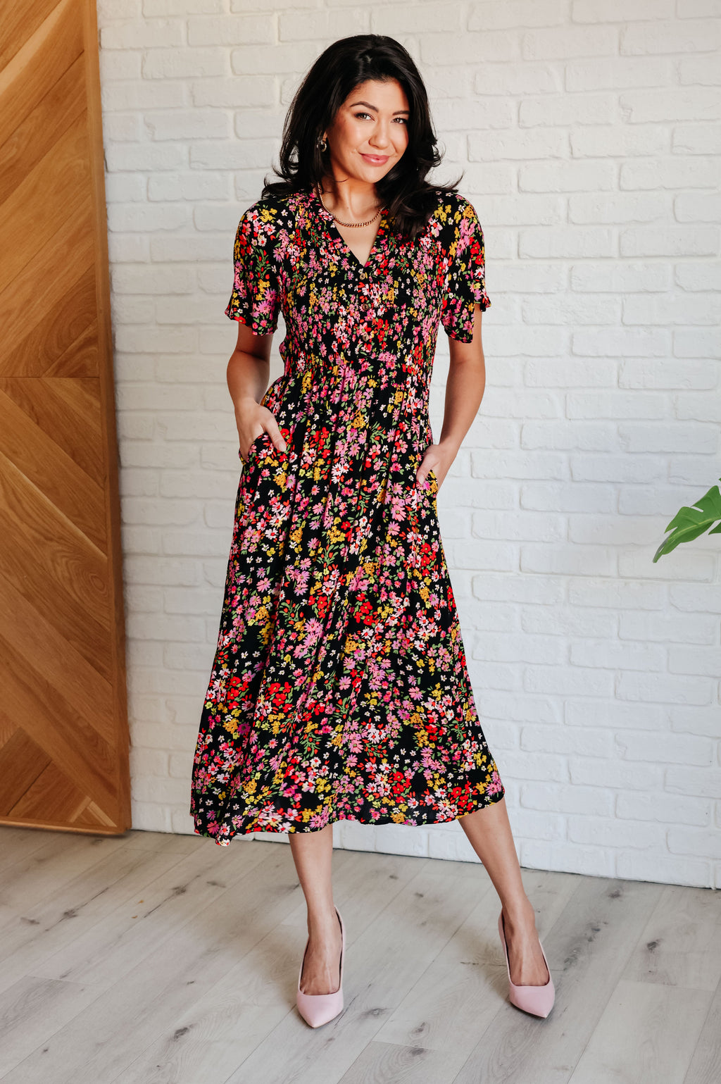 Hazel Blues® |  Wildflower and Barley V-Neck Button Up Dress