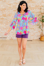 Hazel Blues® |  Willow Bell Sleeve Top in Bright Blue Floral