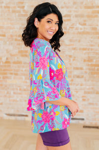 Hazel Blues® |  Willow Bell Sleeve Top in Bright Blue Floral