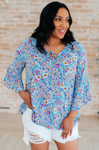 Hazel Blues® |  Willow Bell Sleeve Top in Retro Ditsy Floral