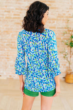 Hazel Blues® |  Willow Bell Sleeve Top in Royal Brushed Multi